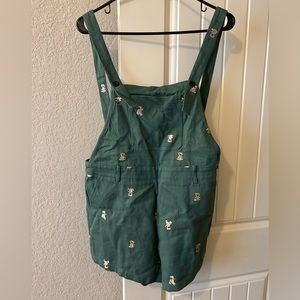 Green Bear Embroidered Overalls